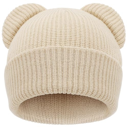 DRESHOW Kleinkind Beanie Baby Wintermützen Baby Weich Stricken Süße Bärenohren Mütze für Jungen Mädchen Warm Mütze Mützen für 6 Monate-24 Monate