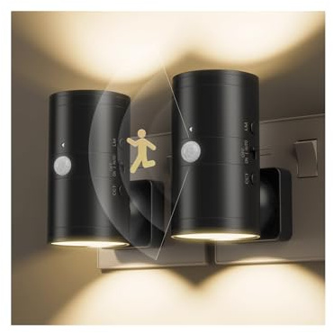 Fibrdoo Motion Sensor Night Light Plug in Wall, LED Lights Indoor with Adjustable Brightness and 3 Colors, Dimmable Nightlight for Hallway, Bedroom, Kids Room, Kitchen, Garage, Stairway, 2 Pack