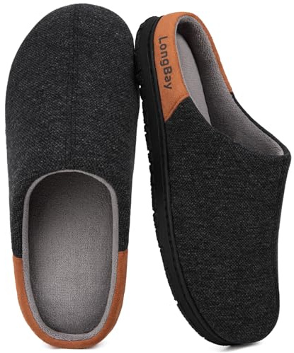 LongBay Men's Memory Foam Slippers Slip on House Shoes, Knit Black 10