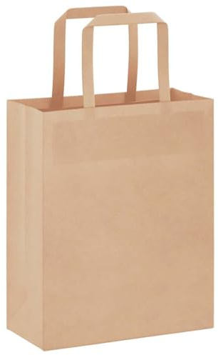 QUAHEAS Pappersbärkassar med handtag brun 18 x 8 x 22 cm, 50 stycken kraftpapperspåsar med pappersrep, presentpåse för fest, födelsedag, bröllop, jul, påsk, fest, evenemang