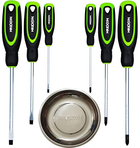 Schraubendreher Set 6-tlg mit Magnetschale, Kreuzschlitzschraubendreher und Flachschraubendreher, komfortabler Griff, zusätzliche Magnetschale