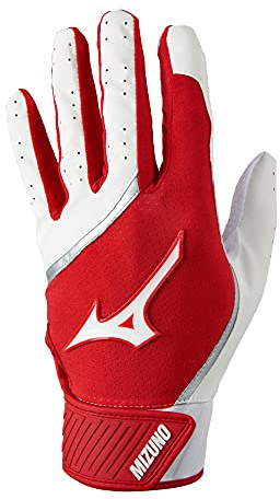 Mizuno MVP Baseball-Schlaghandschuh für Erwachsene, Weiß-Rot, Größe S