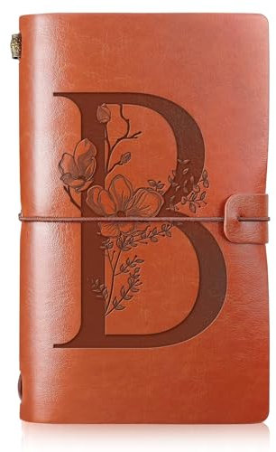 Booson initial läder resedagbok monogram anteckningsbok uppskattning gåvor påfyllningsbar personlig dagbok skriva anteckningsblock för kvinnor examen födelsedag jul (B)