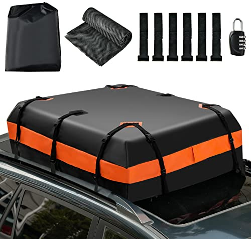 COSTWAY Cofre Techo Coche 424L, Cofre de Techo para Vehículo Impermeable con Candado Código, Alfombrilla Antideslizante, Maletero Techo Coche con 6 Ganchos, 10 Correas para con/sin Portaequipajes