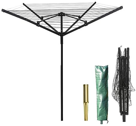 4 Arm 40M Rotary Washing Line for Outdoor Garden, Portable Folding Washing Line Rotating Clothes Airer Dryer with Ground Spike & Cover, Black