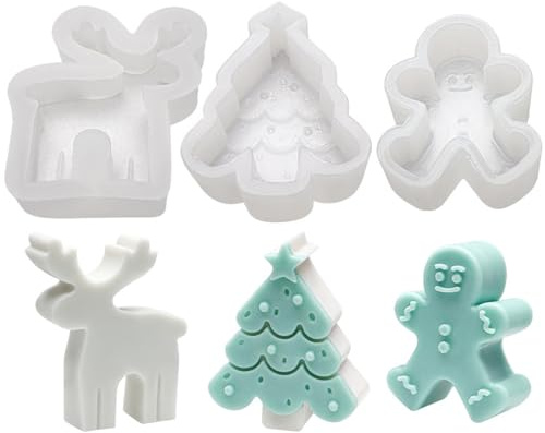 Goldyida 3 piezas de molde de silicona para velas de Navidad DIY, molde de silicona para Navidad, molde de resina de hombre de jengibre, reno, árbol de Navidad, molde de silicona para velas de Navidad