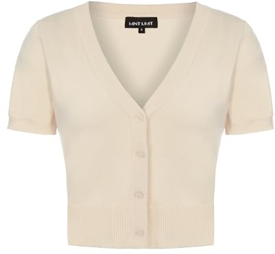 MINTLIMIT Cardigan Women V Neck Button Down Short Sleeve Basic Soft Knit Cardigan Sweater (Beige S)