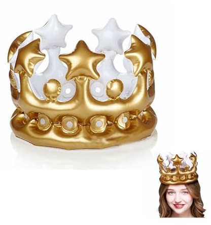 Ciieeo Inflatable Crown Toy for Kids Blow up Gold King Crown Birthday Party Hat Carnival Costume Accessory and Safe 7.87X7.87X11.81 Inch