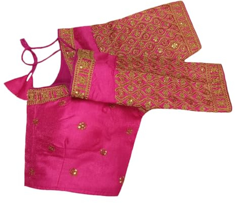 Vihu Fashion blus damer blusar färdiga broderi multikodning guldtråd etniskt mönster sytt damer Sari blus halv ärm Sari blus damer Sari Lehenga Choli, ROSA, 36