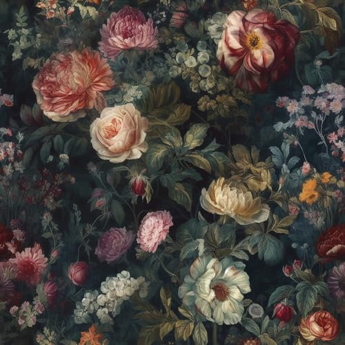REDAMANCY Baroque Vintage Peony Flower Watercolor Luxury Peel and Stick Wallpaper Vintage Wall Paper Stick on Contact Paper Easy Peel Off for nightstand Drawer Renter Friendly 17.7x236