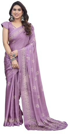 Mithila Root Indian Women's Casual Lilac Saree Chiffon Silk Blend Floral Pattern Sari With Unstitched Blouse Piece