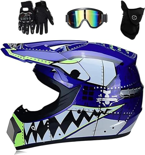 Casco Integrale Motocross per Bambini e Adulti Unisex MTB BMX Downhill Quad Bike Enduro con Occhiali Maschera Guanti ATV