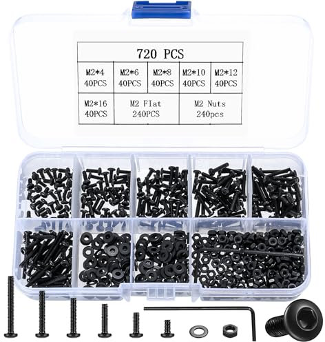 720 STK M2 Linsenkopfschrauben Muttern Set, Linsenkopf Innensechskant Schrauben und Muttern Unterlegscheiben Sortiment Set, Zylinderschrauben Maschinenschrauben Gewindeschrauben Set