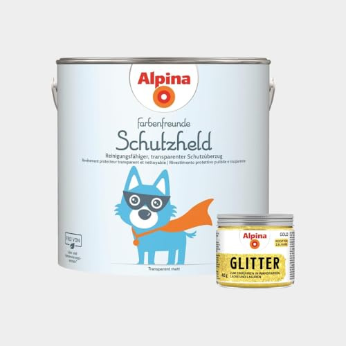 Alpina Farbenfreunde Schutzheld 2,5 Liter transparent matt + Kreativ Glitter (Gold)