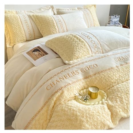 GLigeT Bettwäsche Set Bettwäsche-Bettbezug-Set, ultraweiches Shaggy-Bettdecken-Set, Milchkristall-Samt-Bettwäsche, Kunstfell-Plüsch-Bettbezug, 4-teilig Bettzeug(Grigio,200x230cm-4pcs)