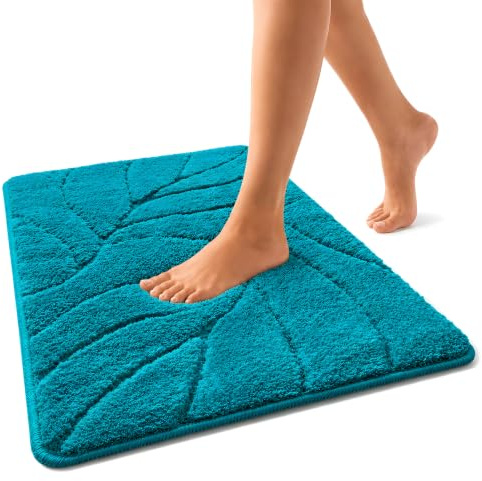 Floordirekt Badteppich - extra flauschig & schnelltrocknend - Badezimmerteppich mit rutschhemmender Rückseite - Badematte Duschvorleger (Maris) (Türkis, 80 x 150 cm)