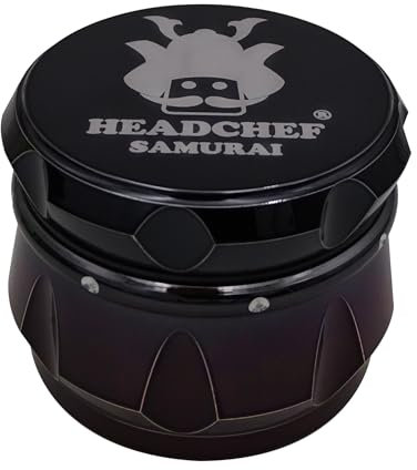 Headchef Samurai Metal Herb Grinder with Sifter Scraper – 4 Piece Grinder, 55mm (Iridescent Black Red)