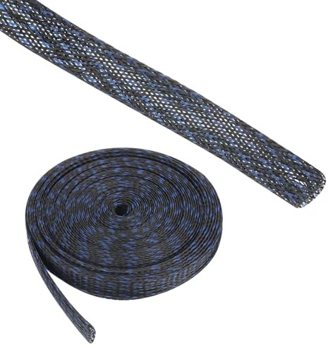Rebower 25ft PET Expandable Wire Loom 1/2 Inch, PET Braided Wire Sleeving Cable Management Sleeve Tubing [for Audio Video Home Office Cord Protector]-Black Blue