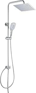 JUNSHENG Colonne de douche en acier inoxydable 304, set de douche avec douche, set de douche galvanisé (20 x 20 cm), pommeau carré, sans mélangeur thermostatique