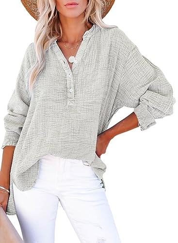 Dokotoo Business Casual Fall Outfits V Neck Cotton Womens Blouses Gray XL