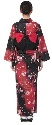 Cintura tradizionale giapponese da donna Kimono Obi con fiocco pre-legato per Yukata Robe Color Block Sash Cintura Cinch, Colore 07-nero/Rose Red, Etichettalia unica