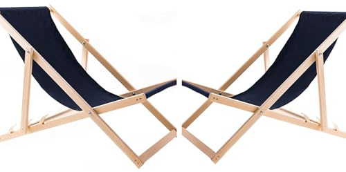 WOODOK Liegestuhl Klappbar - Gartenliege Klappbar bis 120kg, Sonnenliege aus Buchenholz ohne Armlehne (2X Marineblau)