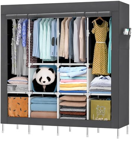 CAIEJSAEN Armario portátil de tela, armario estable para colgar para dormitorio, perchero de metal con funda de tela Oxford, 165 x 170 x 45 cm