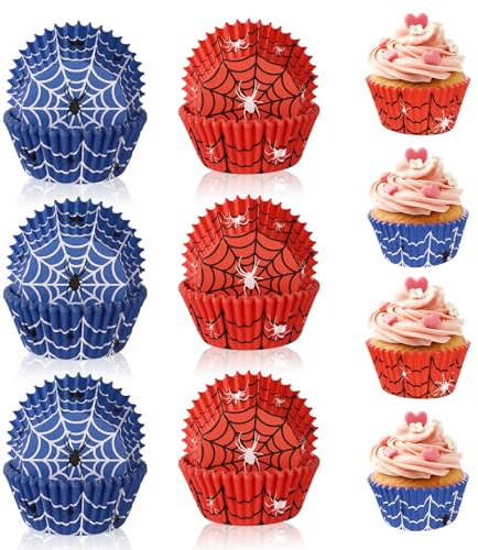 300pz Pirottini per Cupcake, Ragnatela Rossa e Blu Pirottini Cupcake Muffin Decorazioni Compleanni e Matrimoni per Dessert Gelato