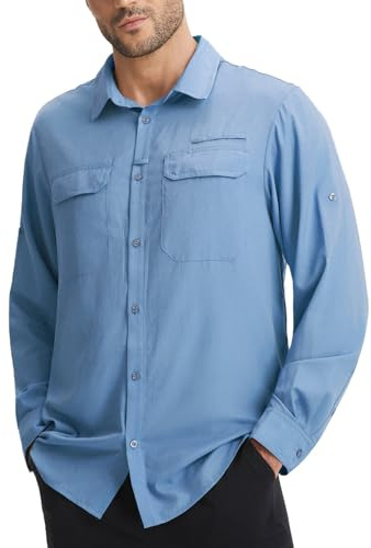 baleaf Tee Shirt Manche Longue Homme, Anti UV UPF 50+ Chemise Longues pour Randonnée Pêche Course Transpiration Protection Solaire avec Design Fonctionnel