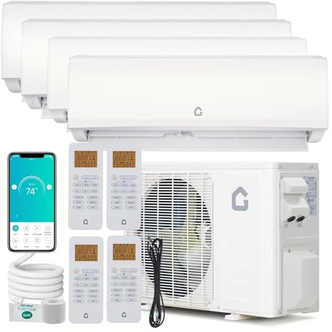 4 Zone 35000 BTU Mini Split Air Conditioner and Heat Pump, WiFi Enabled Ductless AC/Heating System with 4 Indoor Units (9K+9K+9K+18K BTU), 19 SEER2, 208-230V, Includes Pre-Charged Condenser