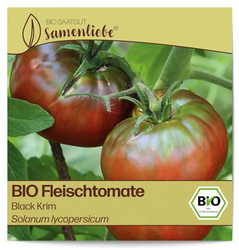 Samenliebe BIO Fleischtomaten Samen alte Sorte Black Krim intensiv aromatische russische Tomate schwarz 10 Samen samenfestes Gemüse Saatgut für Gewächshaus Freiland und Balkon BIO Gemüsesamen
