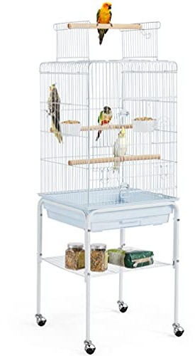 Yaheetech Play Open Top Parrot Bird Cages for Sun Parakeet Cockatiel Green Cheek Conure Lovebird w/Detachable Rolling Stand, White