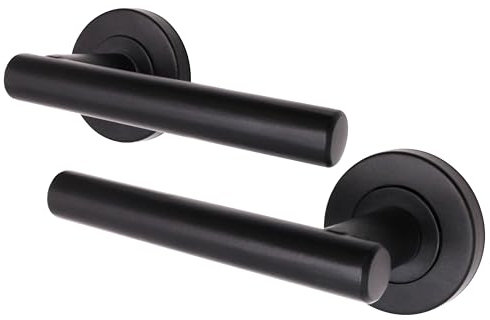 EAI Black Internal Door Handle | 1 Pair Matt Black Lever on Rose Round Handles | Oliena Range