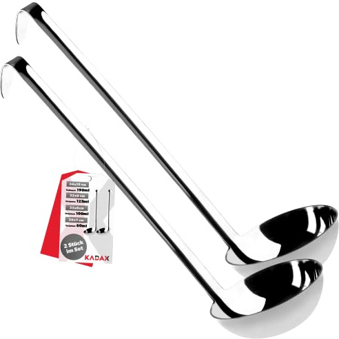 KADAX Soppslev i rostfritt stål av hög kvalitet, såssked med stativ, såssked med långt handtag, ergonomisk, slev, vattenkanna