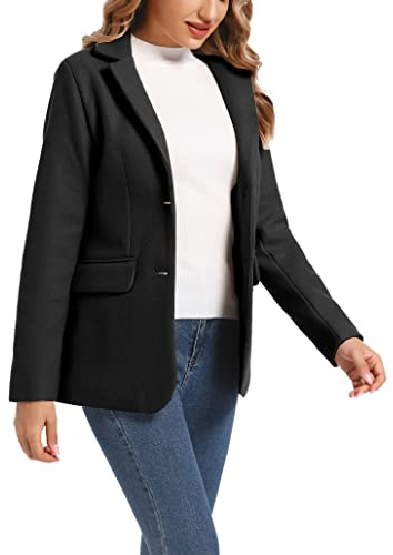 ZHANCHTONG Chaqueta blazer de mezcla de lana con dos botones y solapa de muesca para mujer, Flap-black, M