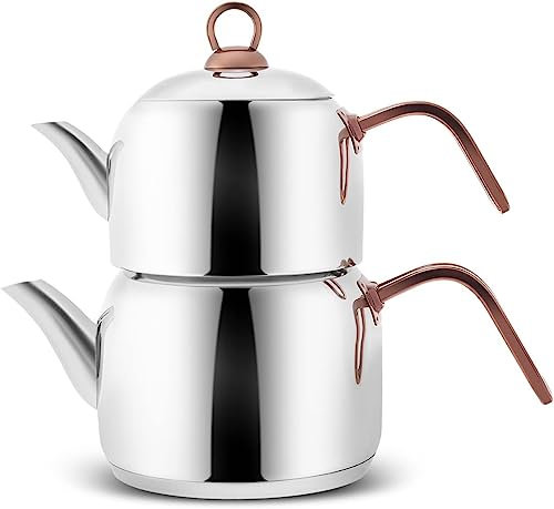 Karaca Juego de tetera de inducción de acero inoxidable, tamaño mediano, color oro rosa plateado