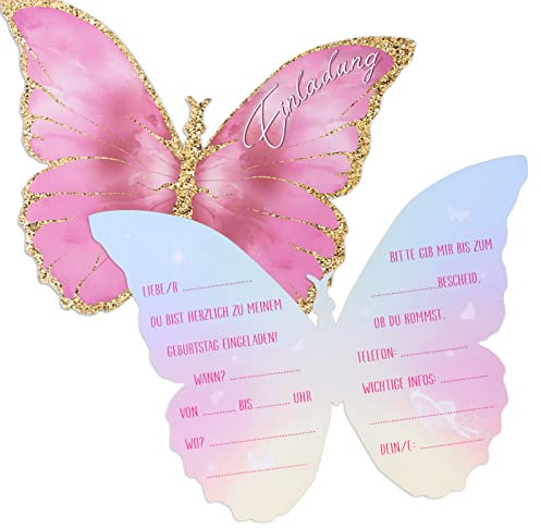 COLOFALLA 12 Stück Einladungskarten Kindergeburtstag Mädchen Schmetterling Party Einladung Karte zur Geburtstag Frauen Junge Geburtstagseinladungen (Schmetterling)