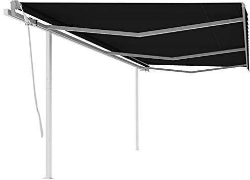 ZEYUAN Gelenkarmmarkise Einziehbar mit Pfosten, Sichtschutz Balkon, Balkon Markise, Seitenmarkise, Klemmmarkise, Sonnenvorhang, Balkonmarkisen, 6x3 m Anthrazit