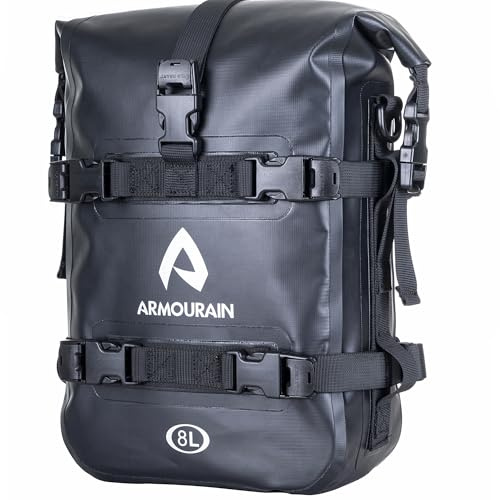 ARMOURAIN Borsa Paraurti Moto Impermeabile 6L 8L 15LBorse Moto Paramotore con Tracolla Moto Crash Bar Borse Laterali Impermeabili Strumenti Equitazione Accessori(8L PVC Nero)