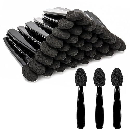 RYMAUP® Lot de 20 applicateurs de fard à paupières - Double face - Noir - Court - En éponge - Réutilisable - 3,9 cm