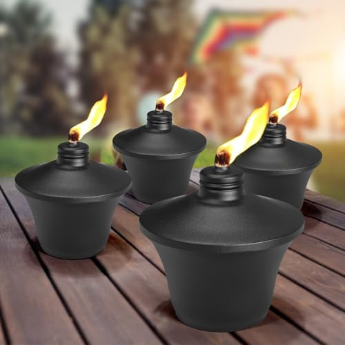 FALBAWR Paquete de 4 antorchas de mesa de citronela, antorchas de mesa de 14 onzas para exteriores, velas de quemador de aceite de metal, antorchas de jardín con mecha de fibra de vidrio para patio,