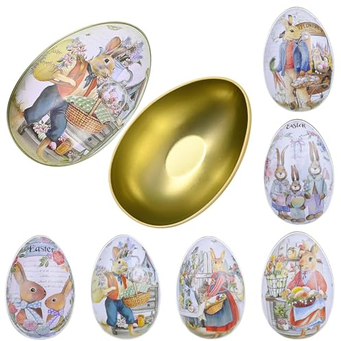 XiXiRan Påskägg Kakburk Metall, Påskdekoration, Godislåda, Påskgodisburkar, Vitplåt, Ägg För Fyllning (M), 6-pack