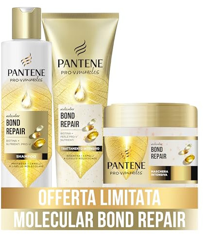 Pantene Set Capelli Molecular Bond Repair Shampoo 250ml, Maschera 300ml, Trattamento Intensivo 150ml