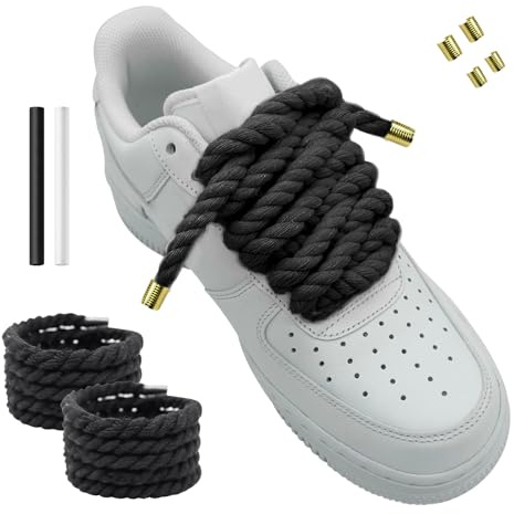 Hugwish 1 Paio Lacci Corda Per Air Force 1, Rope Lace 8mm 140mm, Lacci Intrecciati, Lacci Grossi Scarpe Da Ginnastica, Scarpe Da Corsa, Scarpe Sportive (1, Nero)