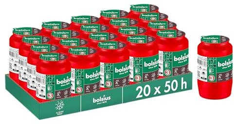 Bolsius - Lot de 20 bougies funéraires - Rouge - Durée de combustion: 2 jours - Bougie de condoléances et mémorial