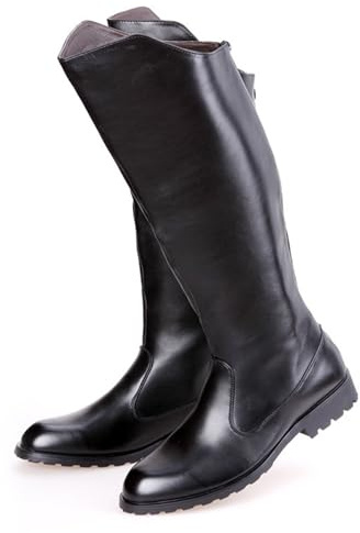 OPPOQ Bottes Hautes en Cuir pour Hommes, Bottes d'équitation, Chaussures de Performance sur scène, Jambes Larges, tête mi-Mollet, Bottes Longues et Hautes,Noir,46