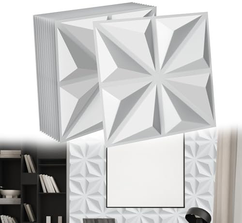 YRHome 12 Stück 3D Wandpaneele Hochsteifes PVC Wandverkleidung Deckenpaneele Paneele Wanddeko Paneele Wand Platten Paneele Hitzebeständig Wasserfest, 50x50cm, 3m², Stern Weiß