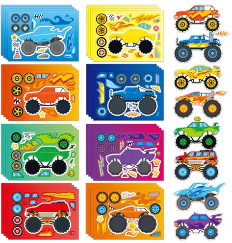 32 Sheets Make Your Own Monster Truck Stickers for Kids