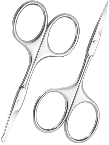 Lusofie 2 Stück Kleine Fellschere Set Nasenhaar Scheres Bartschere Augenbrauen Schere Sicherheitsschere Mini-Trimming Kit Edelstahl Für Schnurrbart Bart Wimpern Gesichtshaar Für Männer Frauen