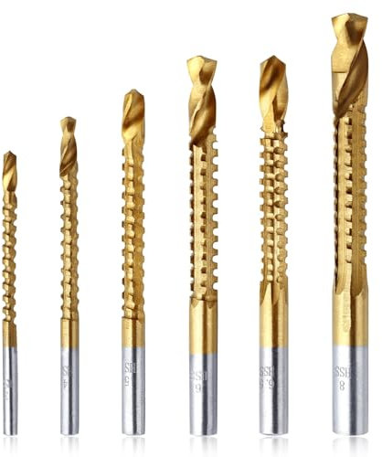 SPEEDWOX 6Pcs Drill Bits 3-8mm Serrated Side Cutting Drill Bit Impact Drill Bit Titanium Coated HSS Twist Drill Bits Titanium HSS Saw Set Woodworking Tools for Plastic Metal Wood Hole